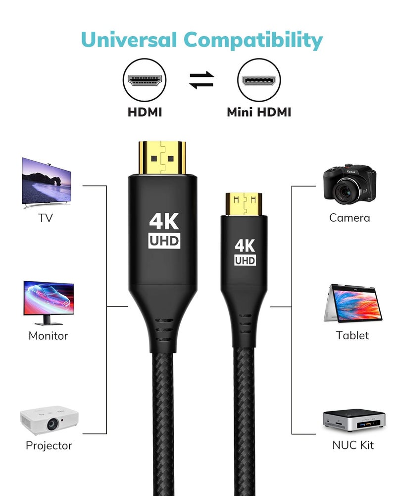 KELink Mini HDMI to HDMI Cable 12FT, [Aluminum Shell, Braided] High Speed 4K 60Hz HDMI 2.0 Cord, Compatible with Camera, Camcorder, Tablet and Graphics/Video Card, Laptop, Raspberry Pi Zero W - Image 4